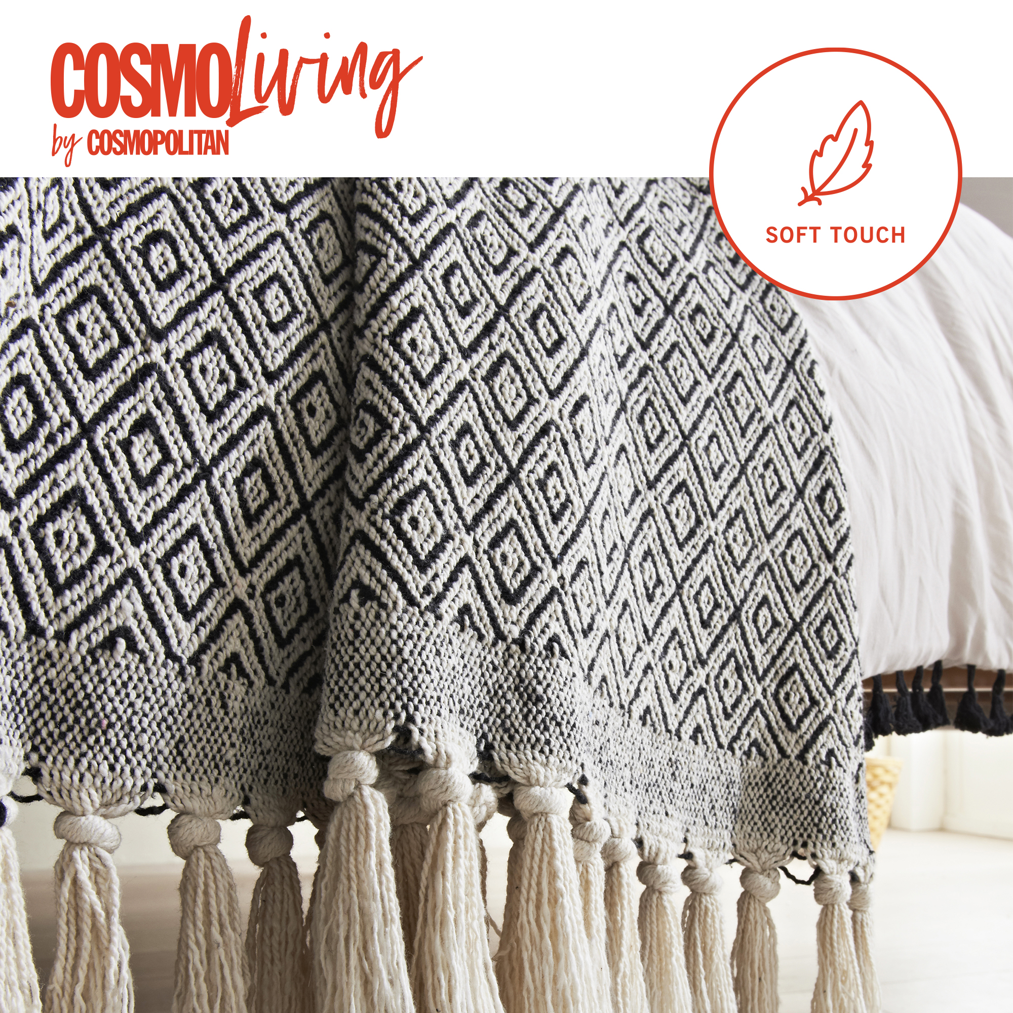 Cosmo Living by Cosmopolitan Tassel Duvet Set & Geometric Throw and Cushion Bundle - Image 5