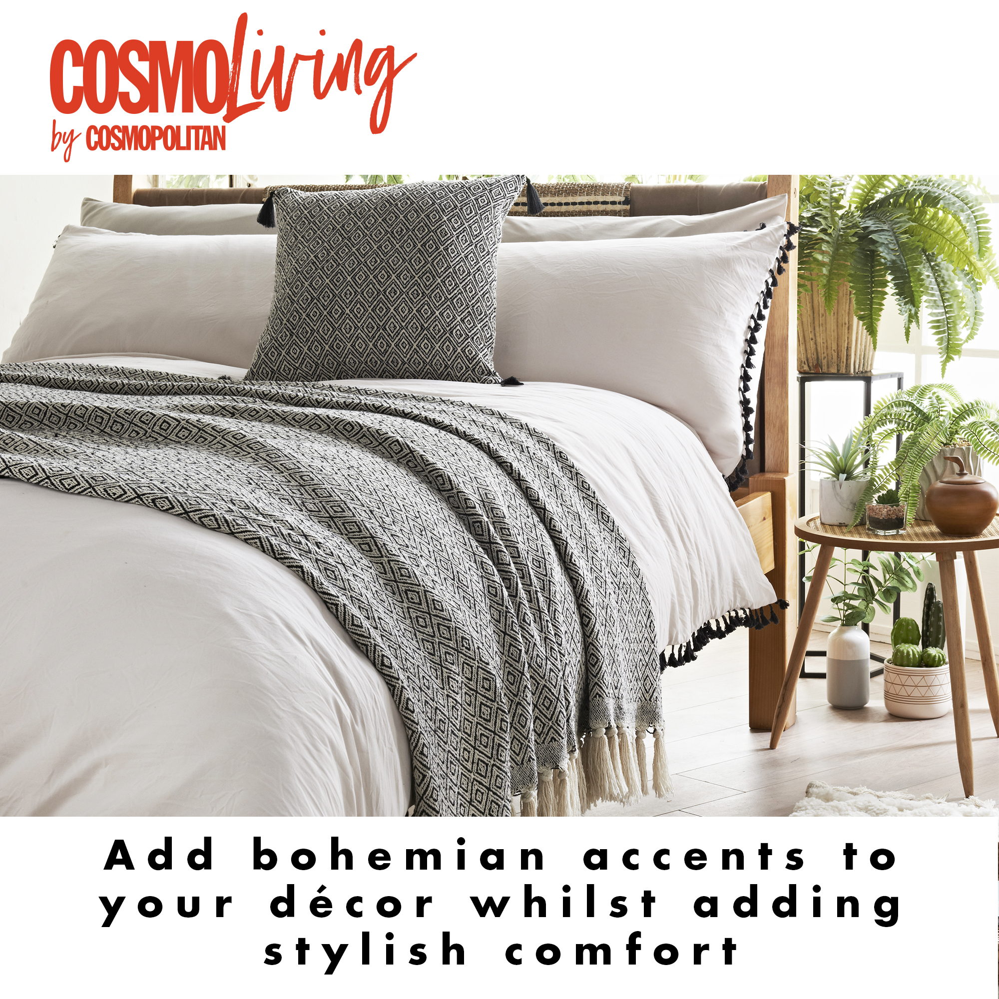 Cosmo Living by Cosmopolitan Tassel Duvet Set & Geometric Throw and Cushion Bundle - Image 6