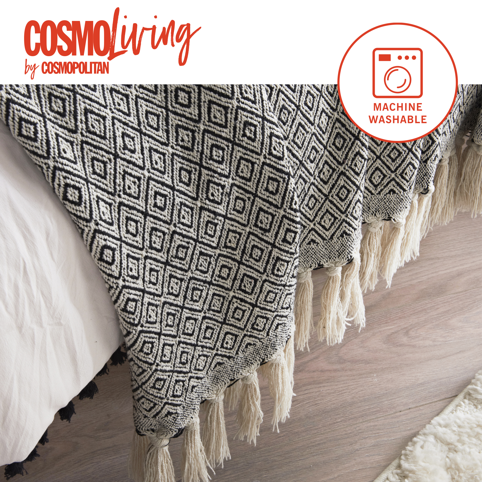 Cosmo Living by Cosmopolitan Tassel Duvet Set & Geometric Throw and Cushion Bundle - Image 8